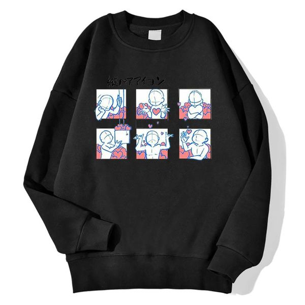 

women's hoodies & sweatshirts cartoon full of love print warm for women aesthetics vintage womens round neck hoodie loose plus size fem, Black