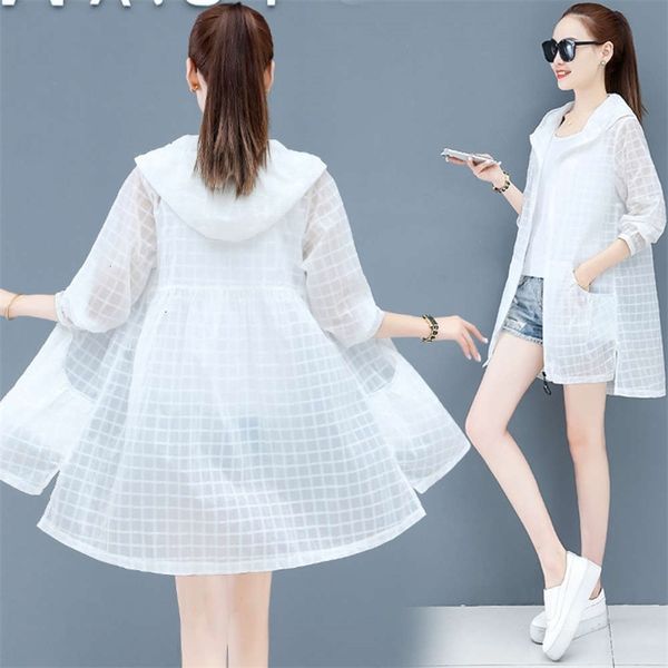 

women's jackets coats sunscreen long sleeve medium length summer 2021 thin white cardigan large fashionable plaid coat 6x6z, Black;brown