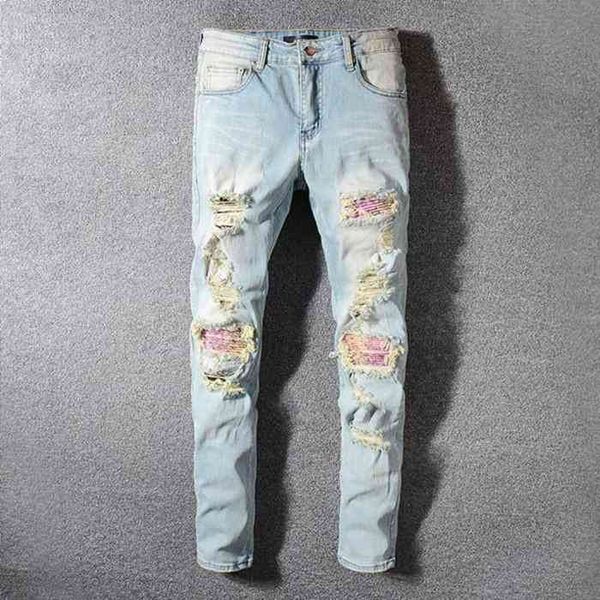 

embroidered mens jeans dragon skinny 21ss trousers men clothes slim bike motorcycle moto biker hip hop denim male jean size 28-38, Blue