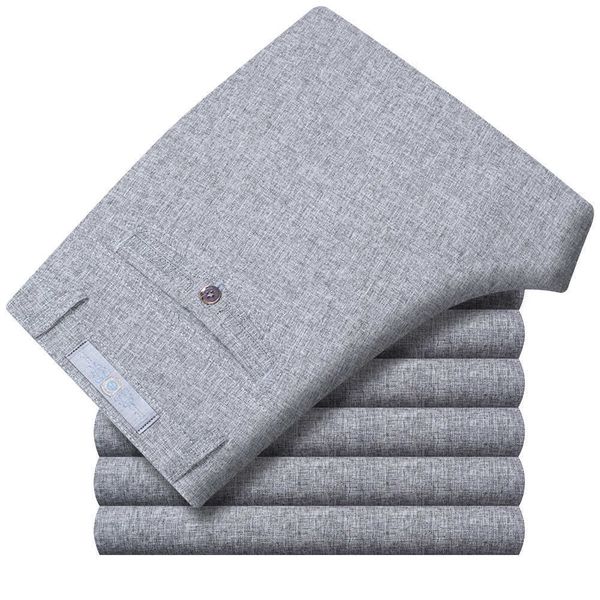 

summer linen business casual pants for men big size male formal classic breathable 9 colors thin office suit trousers for mens 210616, Black