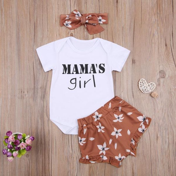 

summer baby sets born girls letter print bodysuit romper+floral shorts outfits fashion cotton clothes clothing, White