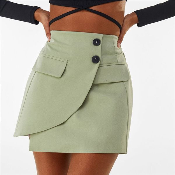 

skirts women solid color button up lrregular hem skirt vintage female back casual slim vestidos faldas mujer u01p, Black