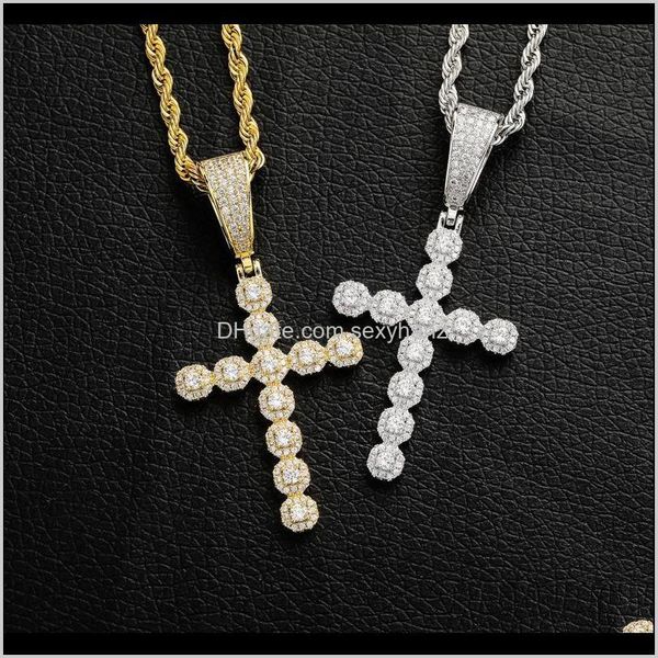 

pendant & pendants jewelry drop delivery 2021 luxury bling zircon fashion 18k gold rhodium plated copper cross jesus christ men women hip ho, Silver