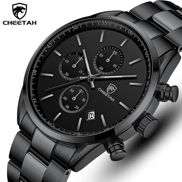

2021 new mens watches cheetah brand luxury stainless steel casual quartz wristwatch men sport waterproof clock watch for meng, Slivery;brown