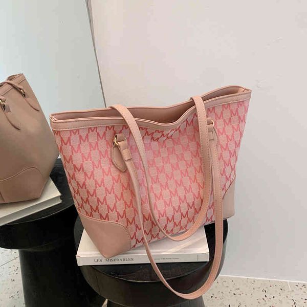 

handbags bags meimu large capacity leisure portable women's 2021 printed shoulder contrast color popular big tote bag, Black;red