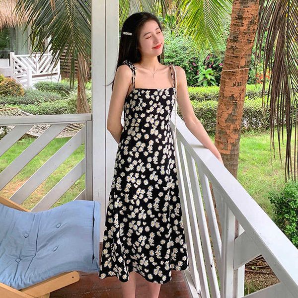 

casual dresses summer vintage floral print ruffle women korean streetwear a-line long e3be, Black;gray