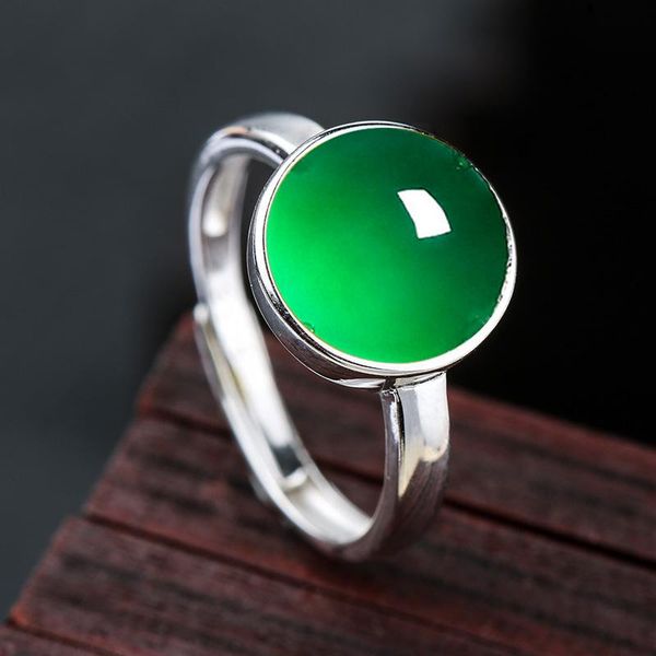 

cluster rings 10*10mm 6.18 sale s925 sterling silver australia emerald jade moldevite chinatown oriental retro chalcedony, Golden;silver