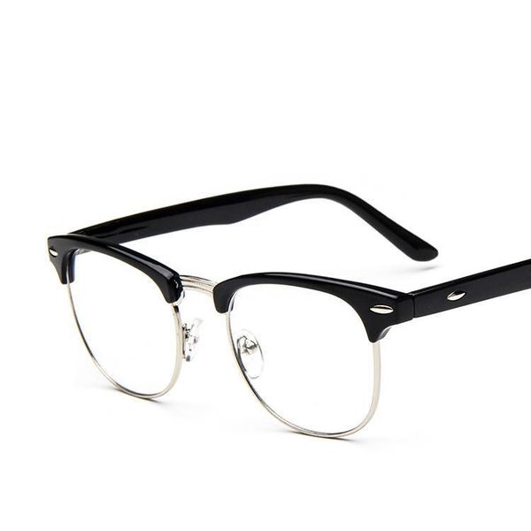 

fashion sunglasses frames glass for men retro 2021 brand korean style metal eyeglass man women half round vintage frame glasses, Black