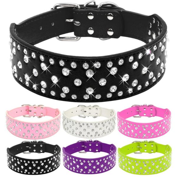 

dog collars & leashes rhinestone leather for large dogs sparkly crystal diamonds studded pet medium to big pitbull pink