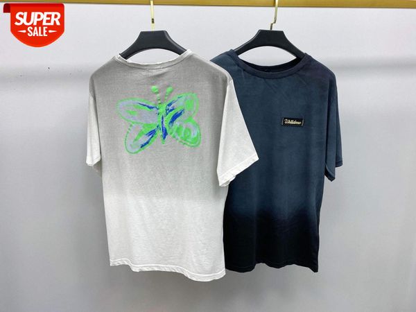 

tie-dye gradient distressed butterfly pattern short-sleeved batch #xj9p, White;black