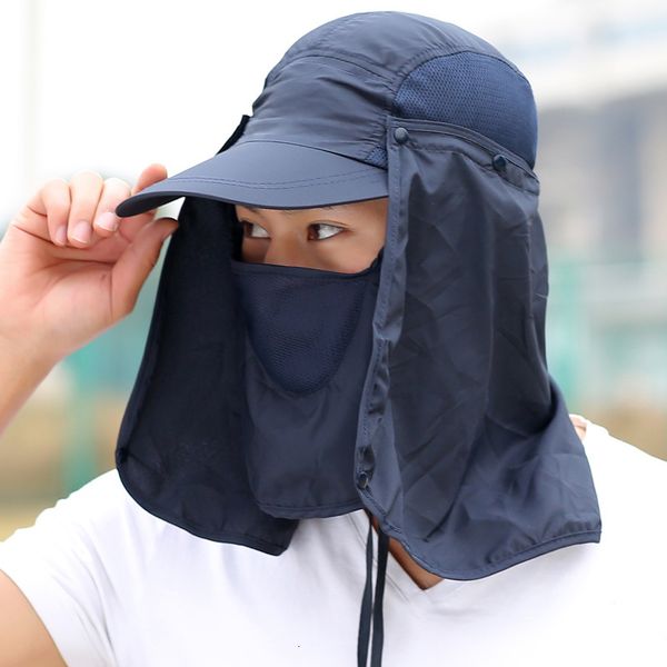 

luxury ball caps summer outdoor dustproof sunscreen cover face cycling hat wo fishing men's baseball sun hat, Blue;gray