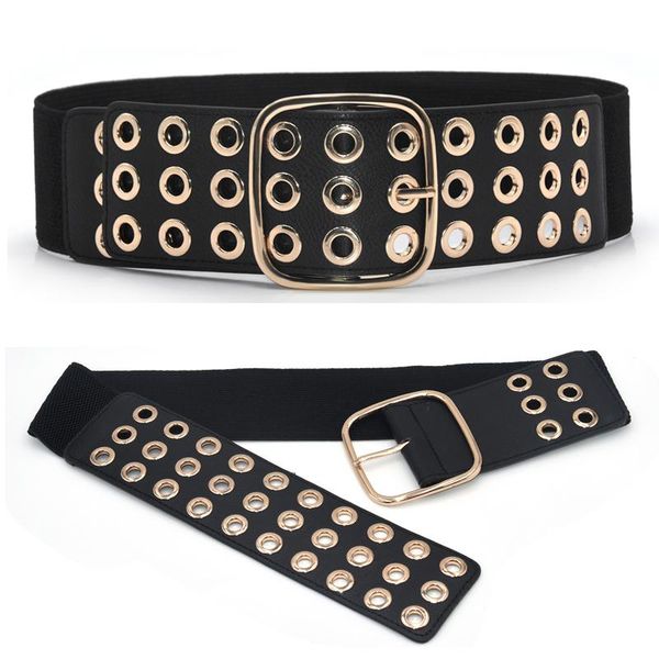

belts women punk fashion belt adjustable black three eyelet grommet leather buckle for jeans cinturones para mujer, Black;brown