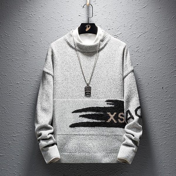 

japan style men casual loose sweater patchwork hooded knitted pullover oversized long sleeve men's sweaters, White;black