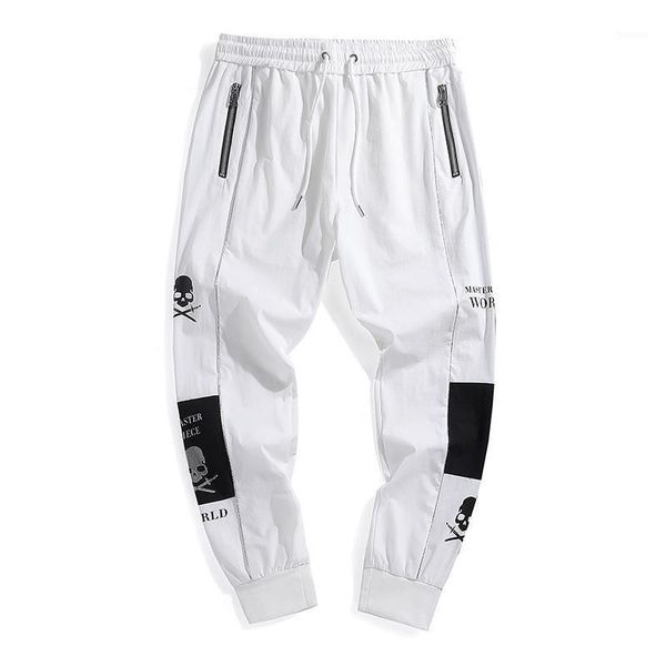 

jogger sports trousers men hip hop streetwear pocket cargo pants fashion reflective beam foot men's, Black