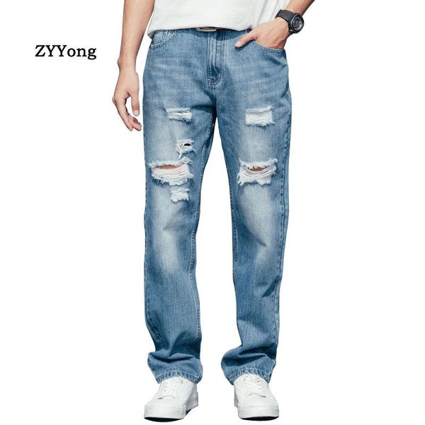 

fashion ripped jeans men summer thin section big size breathable straight trousers blue denim pants male business men's
