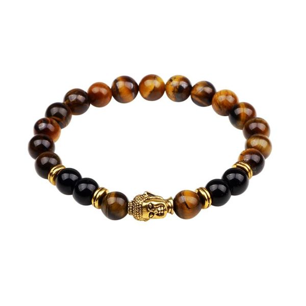 

beaded, strands beaded bracelet with volcanic stone religious buddha head personality suitable for gifts, Black
