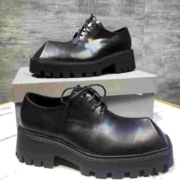 

rhino horn leather shoes rhino derby shoes triangular toe gear rubber outsole increased lacing, Black