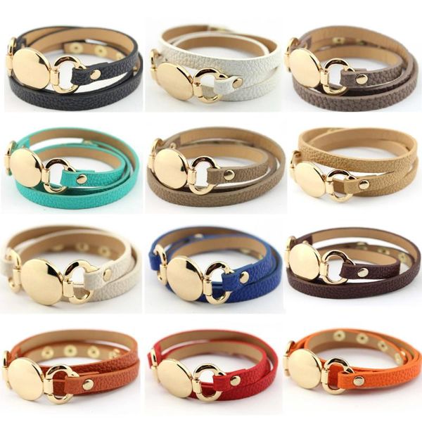 

fashion leather bracelet blank disc multicolor wrap bangle for women female jewelry, Black