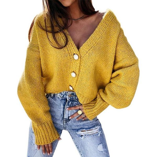 

women's knits & tees autumn winter knitted female cardigan loose streetwear knit sweater coat cute solid color v neck women jacket, White