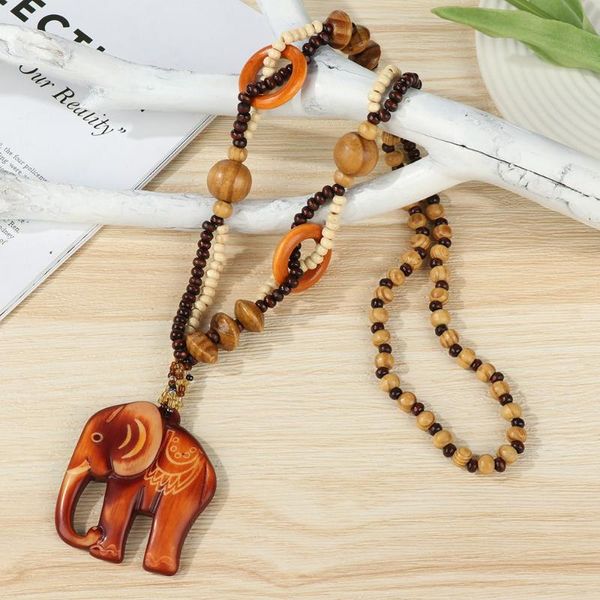 

chains jewelry creative retro pendant necklace elephant long bead wood maxi boho ethnic, Silver