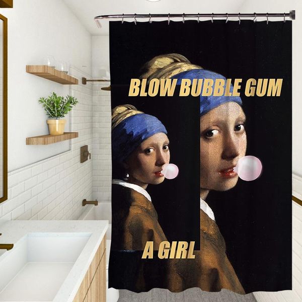

curtain & drapes retro oil painting shower bathroom toilet waterproof shielding curtains character printing decorative washable