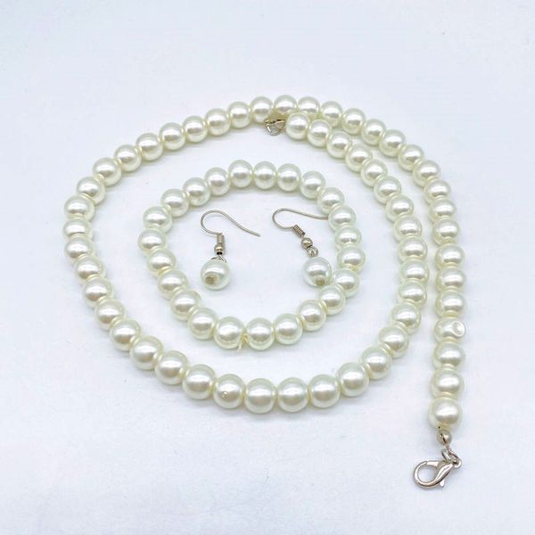 

man-made pearl beaded necklace bracelets earring 3pcs set wedding birthday party club jewelry for women girl, Black