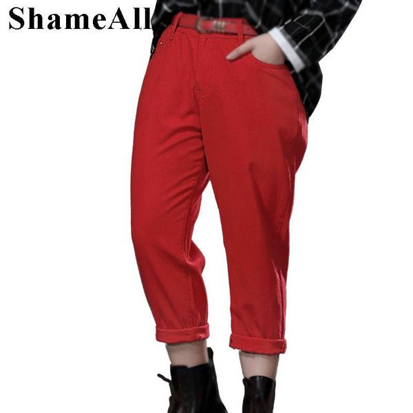 

women's pants & capris streetwear plus size boyfriend red loose harem jeans 3xl 5xl spring casual denim ankle length pantalones, Black;white