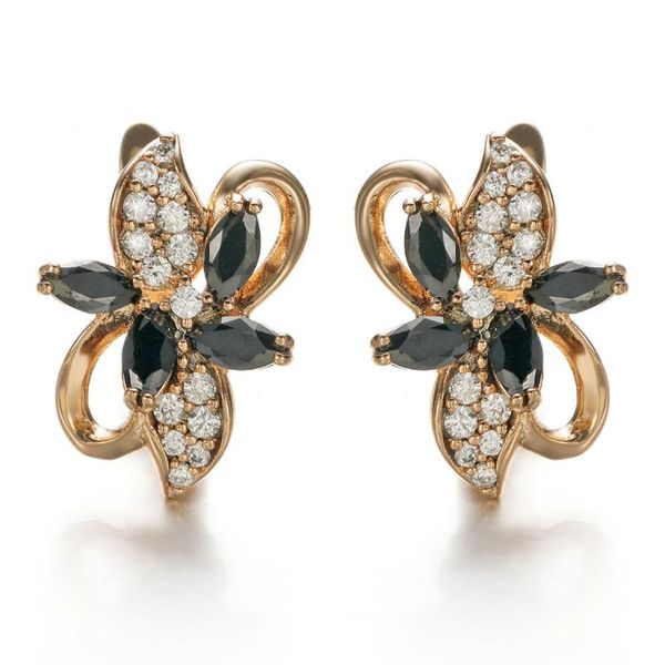 

stud harong trendy natural zircon crystal earring jewelry red blue flower rose gold pretty wedding woman gift, Golden;silver