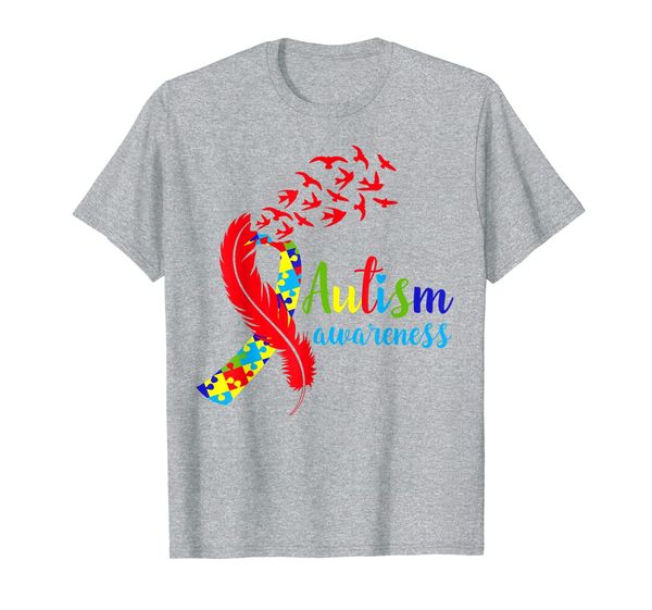 

autism awareness feather with birds pieces men women t-shirt, White;black