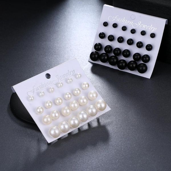 

stud 12 pairs/set white simulated pearl ear earrings set for women jewelry accessories piercing ball brincos wholesale, Golden;silver