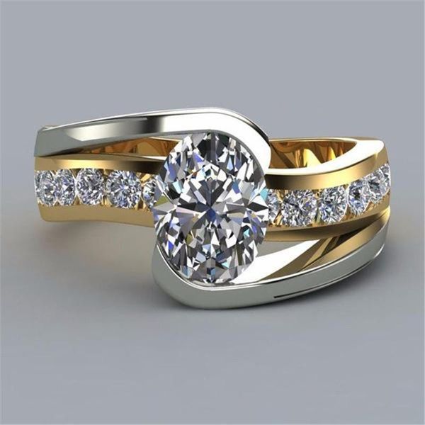 

cluster rings glamour party accessories gold color silver geometric oval zirconia ladies ring luxury jewelry engagement wedding, Golden;silver