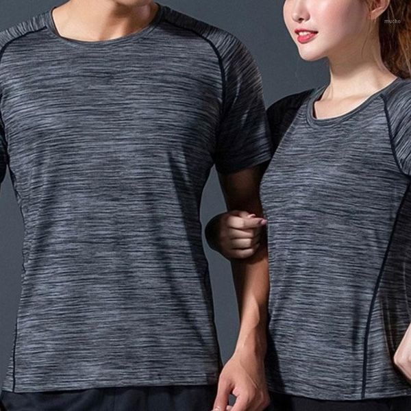 

couples sport shirts workout high elastic gym yoga running breathable short sleeve t-shirts for women and man outfit