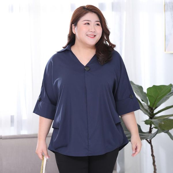

plus size t-shirt summer women blouse printed half sleeve v-neck button shirt 2021 loose casual fshion, Black
