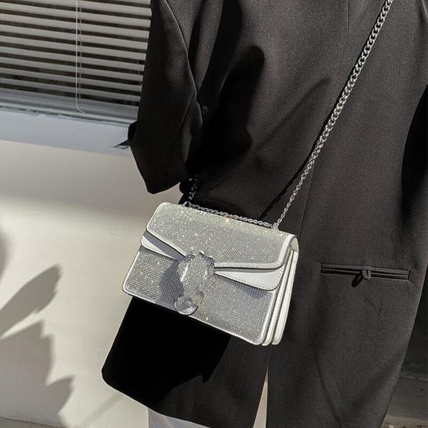 

newset flap chain shoulder disco chains diamonds bag handbags wallet fashion genuine leather crossbody bags women small mini evening pruse c