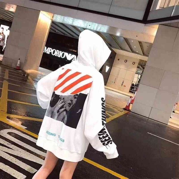 

fashion brand off whte new winter couple's hooded and plush sweater, Black