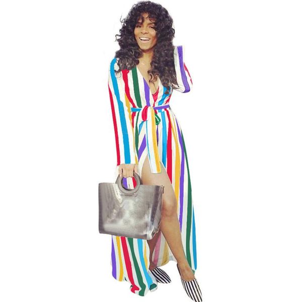 

casual dresses women two piece striped print summer beach dress boho v-neck loose beachwear maxi long sundresses vestidos, Black;gray