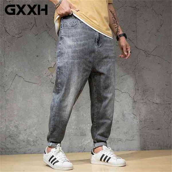 

spring summer jeans men's elastic straight large size 48 pocket embroidery stretch denim pants big men plus -6xl 7xl 210716, Blue