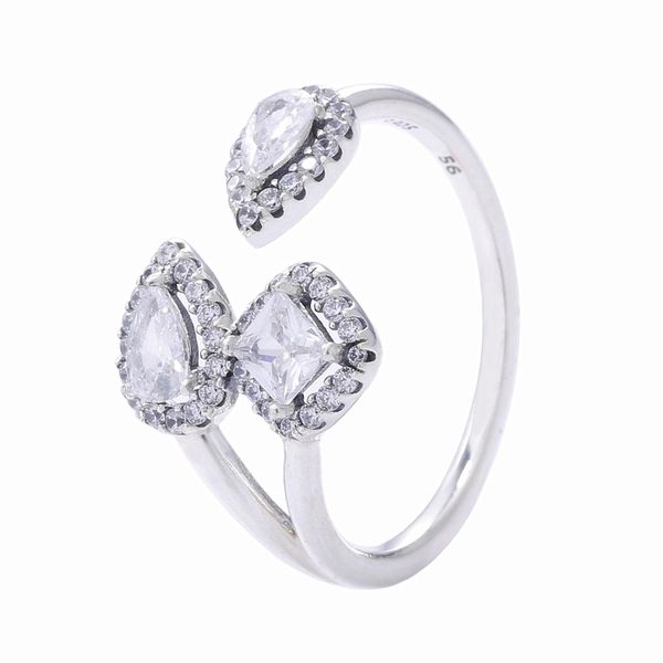 

factory wholesale925 sterling silver geometric shapes open ring with cz stones fit jewelry engagement wedding lovers fashion ring
