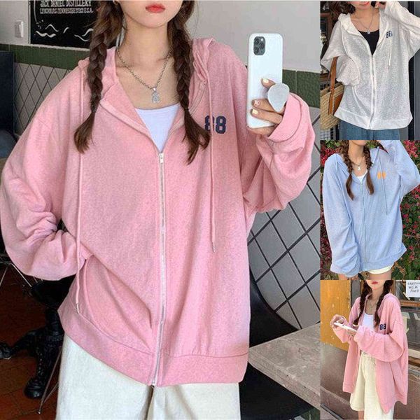 

women's sweatshirt hoodies oversized hoodie solid long sleeve irregular streetwear loose print pullover jacket hooded blouse y1118, Black