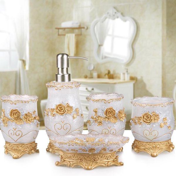 

bath accessory set natural resin bathroom accessories toiletries liquid soap storage bottle toothbrush holder mug