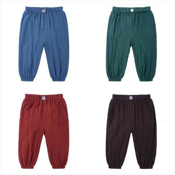 

summer breathable boys pants cotton linen solid color children girl leggings thin section toddler girls pants 0-7 years, Blue