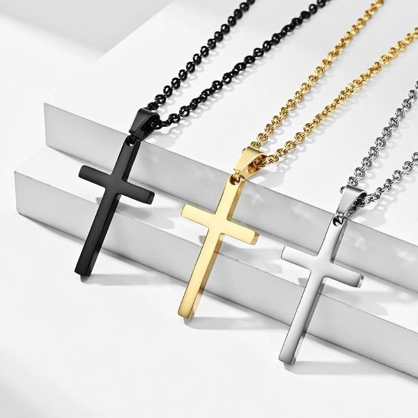 

pendant necklaces couple cross necklace for women christian stainless steel jesus fashion men jewelry gold-color cadenas mujer korea style, Silver
