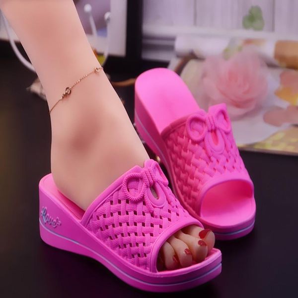 

slippers wedges summer shoes women platform flower 2021 plastic slides chunky high heels, Black