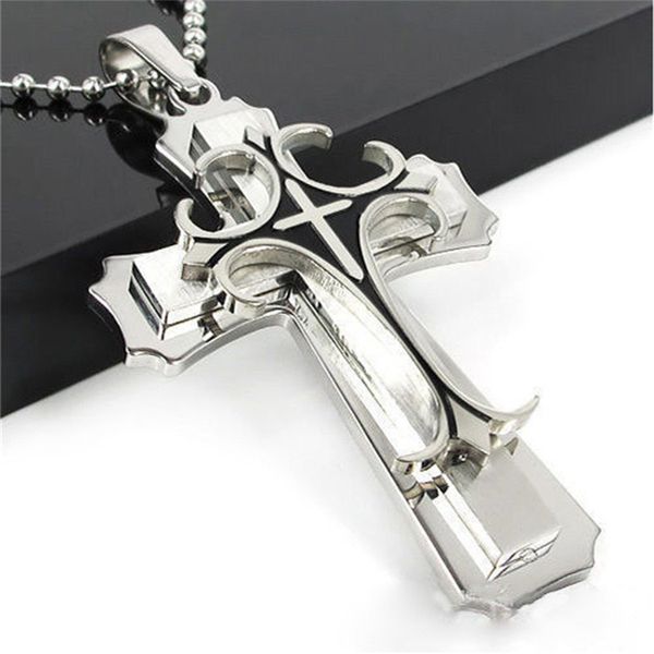 

gold jesus cross chain necklace pendant for men male stainless steel jewelry woman's accesories wholesale, Silver