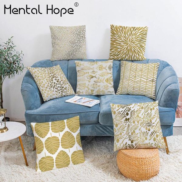 

cushion/decorative pillow plant printed decorative plush cushion cover gold leaf pattern throw home decor square white and pillowcase