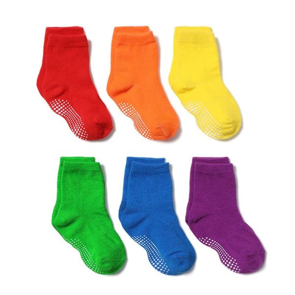 

socks 6 pairs/lot 0 to yrs cotton children's anti-slip boat for boys girl low cut floor kid sock with rubber grips four season, Pink;yellow