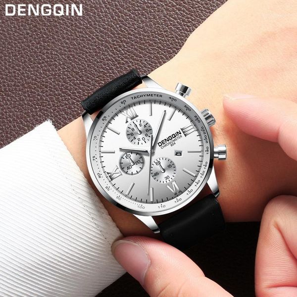 

men's leather military casual analog quartz date wrist watch business watches relogio masculino men fashion sport wristwatches, Slivery;brown