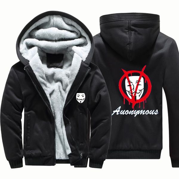 

men's hoodies & sweatshirts anonymous printed harajuku men zipper winter thick fleece coat male hip hop streetwear outerwear oversize j, Black