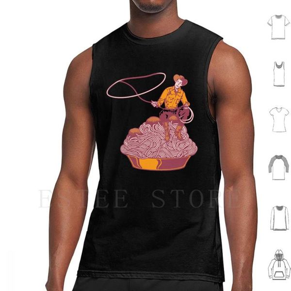 

men' tank spaghetti western vest sleeveless west cowboy food meatballs, White;black