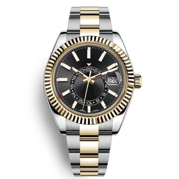 

deluxe sky men automatic mechanical fashion business stainless steel gold 2813 movement luminous waterproof watches, Slivery;brown